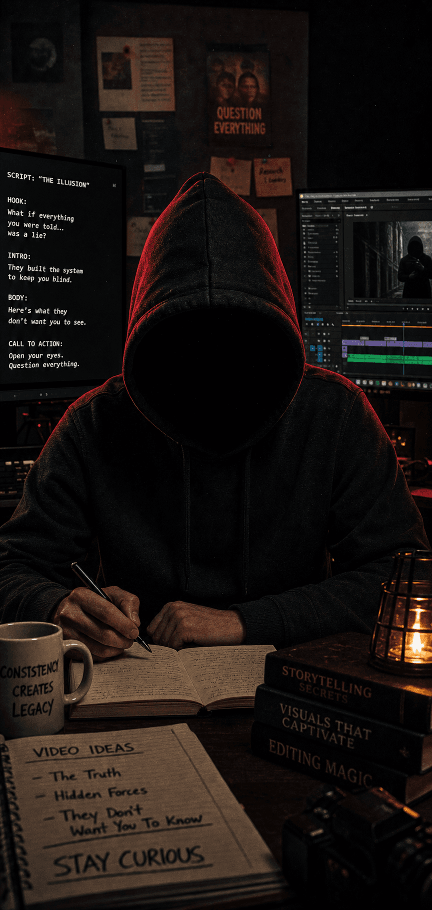 Faceless character seated — anonymous creator